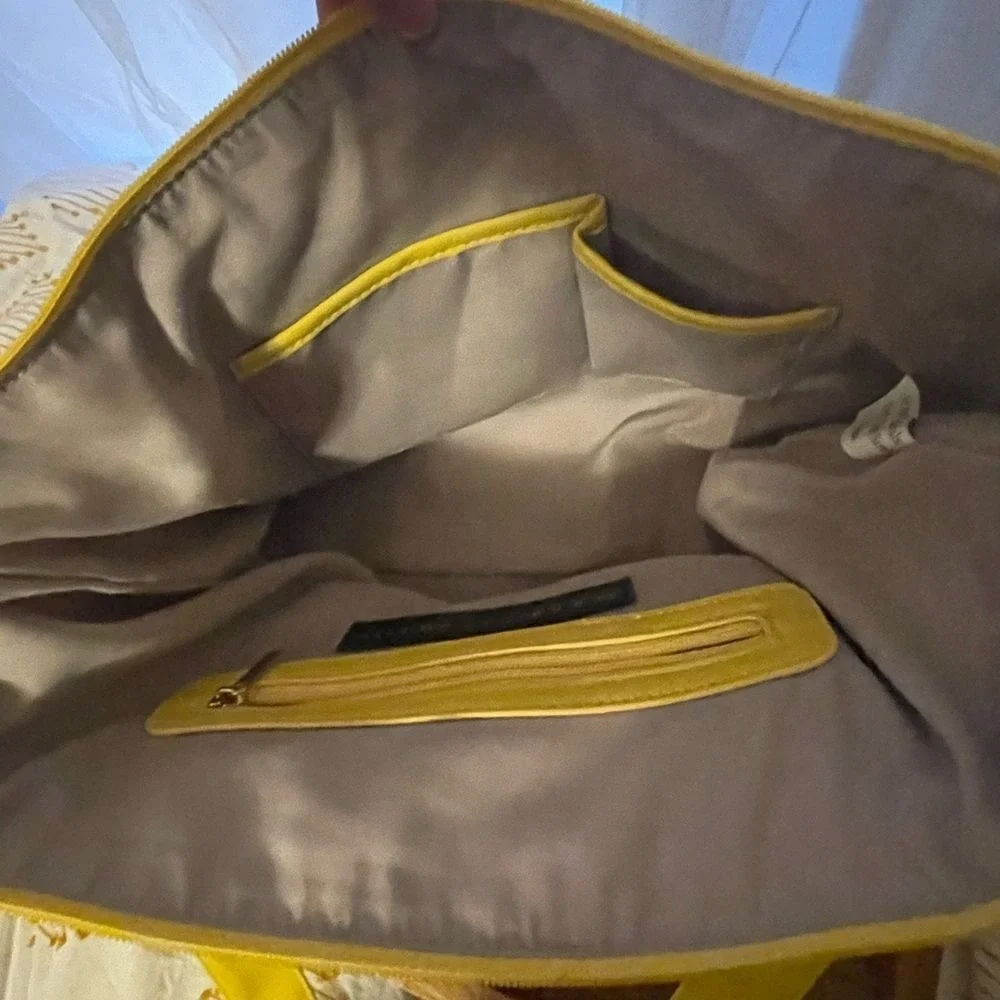 Sondra Roberts‎ Yellow Pebbled Faux Leather Tote Shoulder Bag Zip Pockets